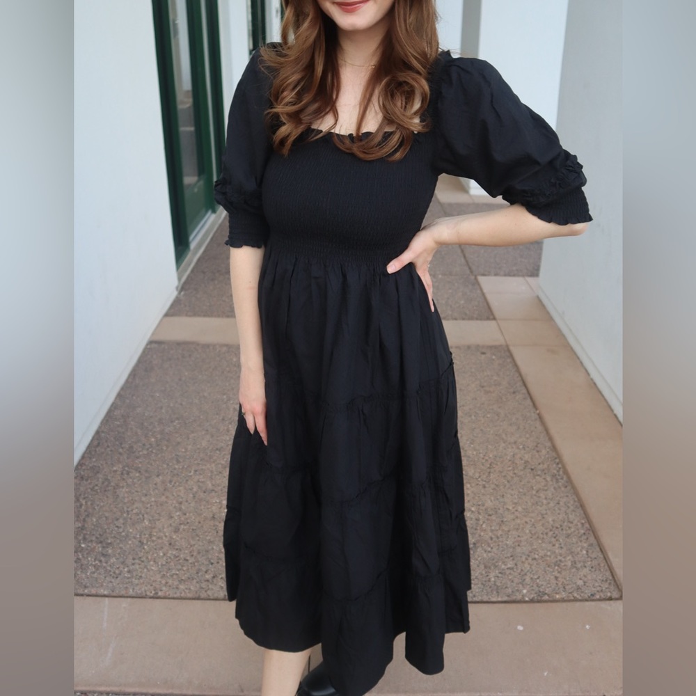 Hill house Swiss dot black midi nap dress